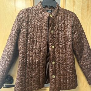 Jou Jou Floral Rose Quilted Brown Jacket small